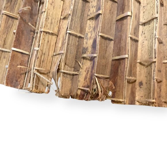 VTG MCM 60s Rattan Lamp Shade Pleated Palm Leaf Bamboo Natural Brown 15.5"Tall - Picture 9 of 16